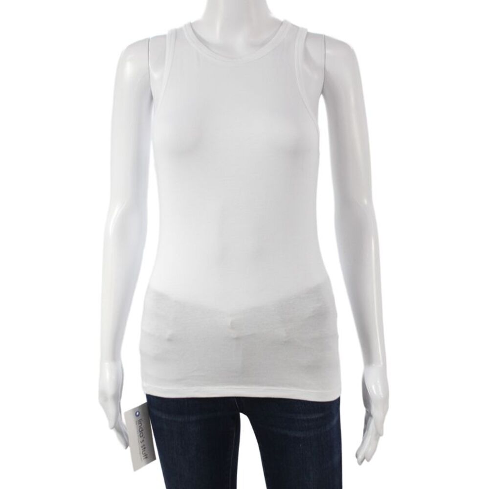 Toccin Women Basic Sleeveless Cotton Blend Round Neck White Tank Size XS